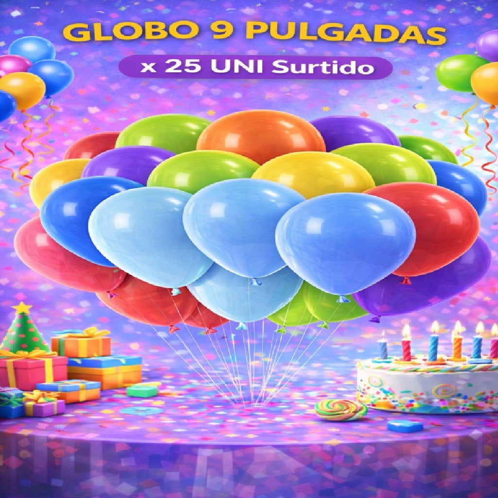 Globo 9" Colores Sólidos x25 - Globos de Látex para Decoración