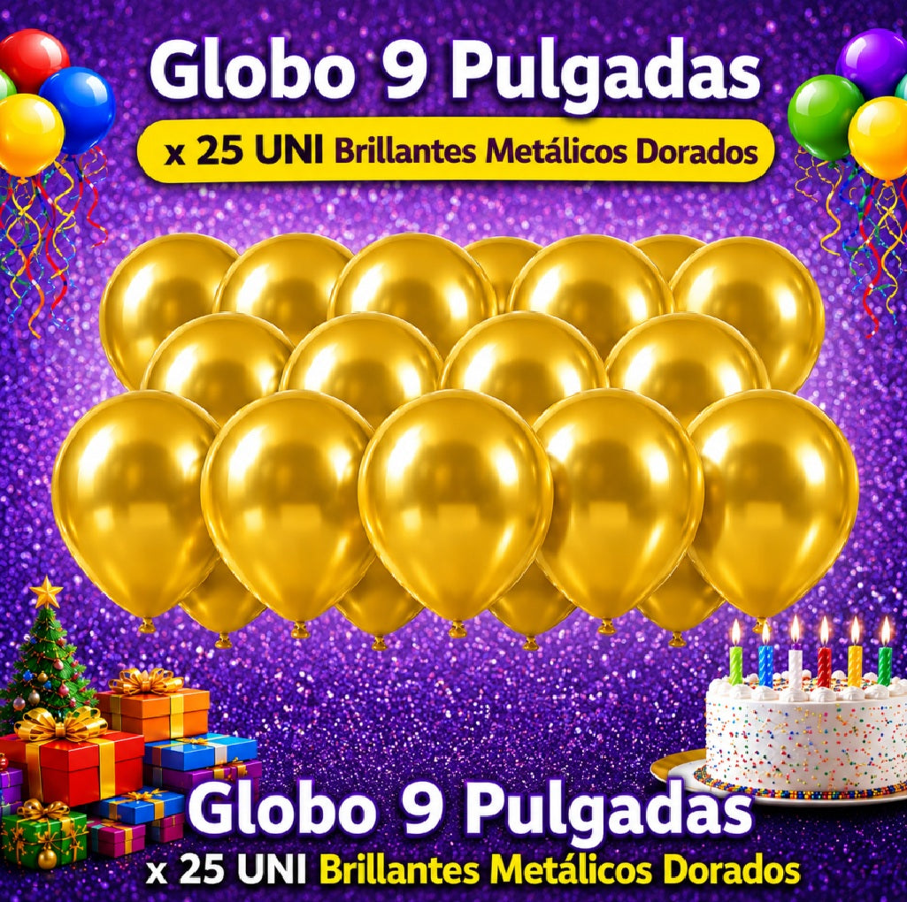 Globos 9 Pulgadas Metálicos x25 - Globos de Fiesta