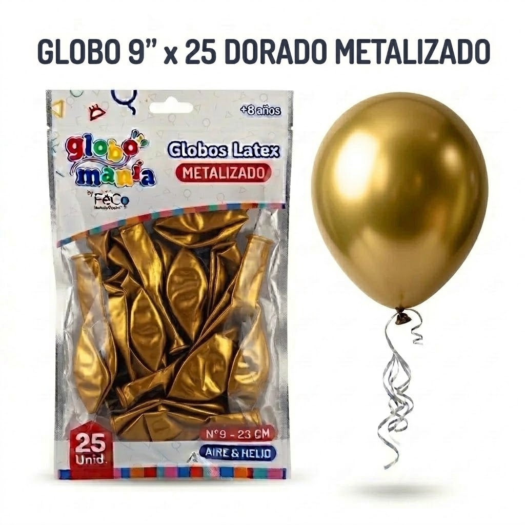 Globos 9 Pulgadas Metálicos x25 - Globos de Fiesta