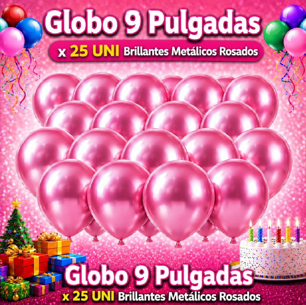 Globos 9 Pulgadas Metálicos x25 - Globos de Fiesta