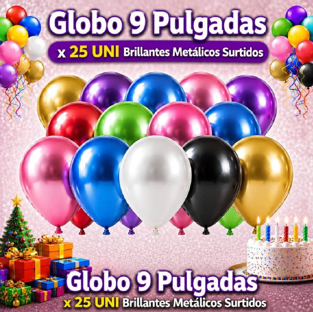 Globos 9 Pulgadas Metálicos x25 - Globos de Fiesta