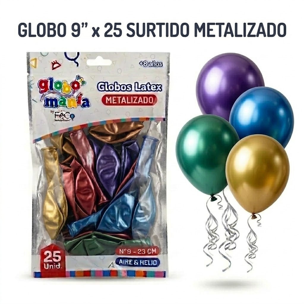 Globos 9 Pulgadas Metálicos x25 - Globos de Fiesta