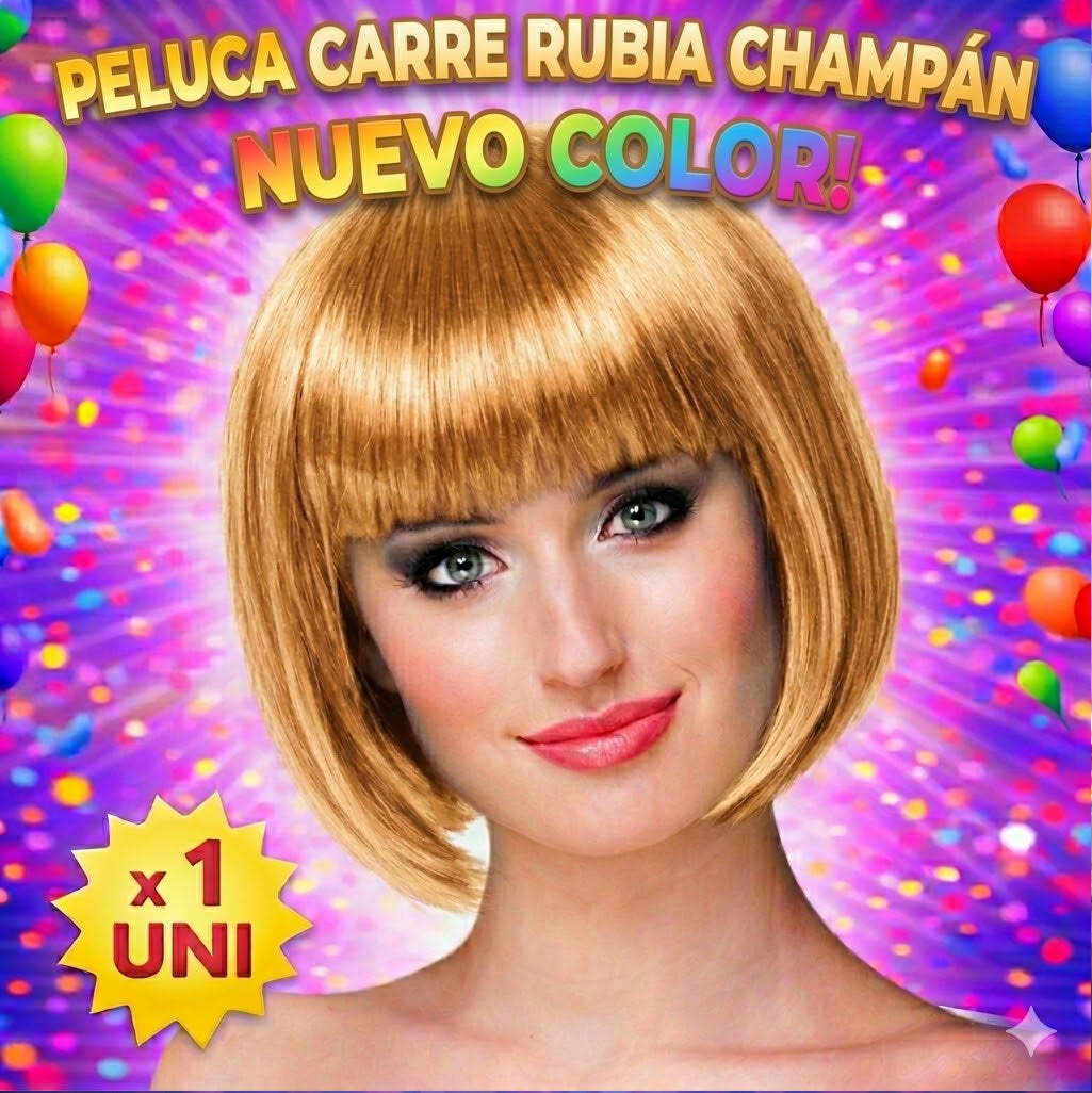 Peluca de Disfraz Corte Carré – Pelucas de Colores para Fiestas, Disfraces y Cotillón