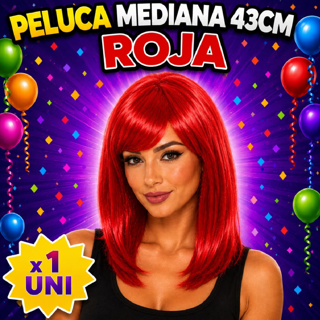 Pelucas Medianas 43CM de Colores para Fiesta, Carnaval, Halloween y Cotillón