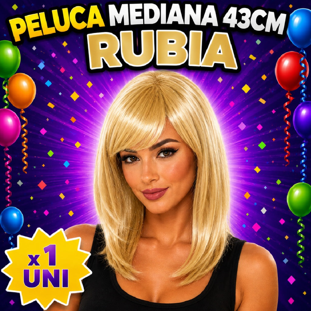 Pelucas Medianas 43CM de Colores para Fiesta, Carnaval, Halloween y Cotillón