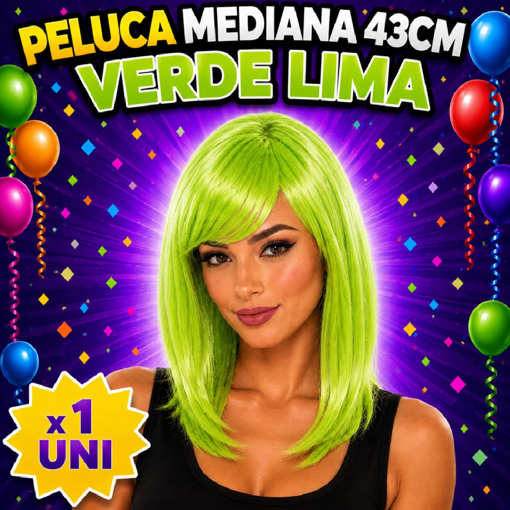 Pelucas Medianas 43CM de Colores para Fiesta, Carnaval, Halloween y Cotillón