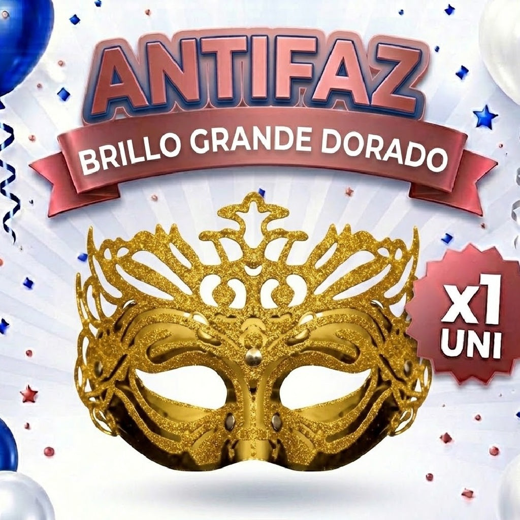 Antifaz Brillo Grande x1 – Accesorio Fiesta, Disfraz y Cotillón