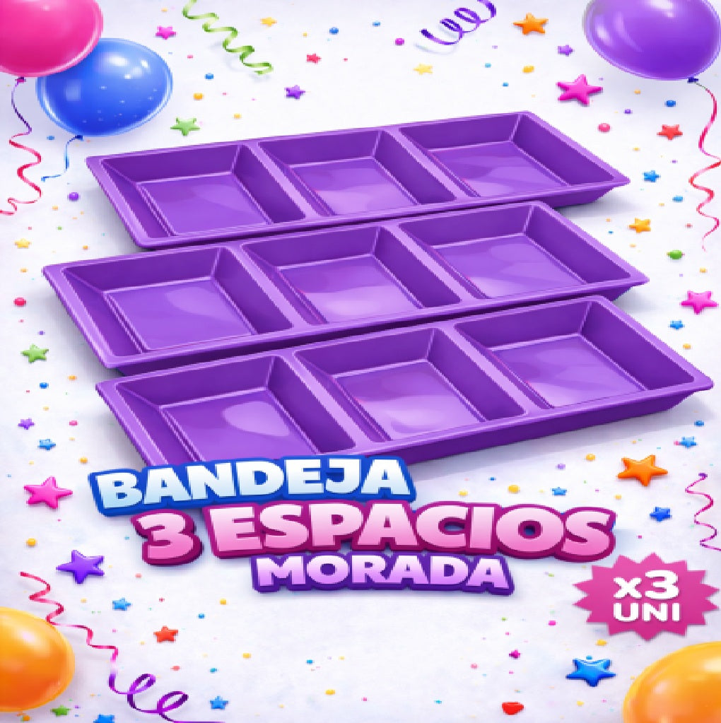 Bandejas 3 Compartimentos x3 Unidades – Bandejas para Snacks