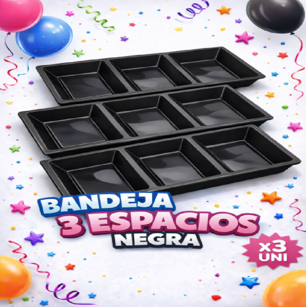 Bandejas 3 Compartimentos x3 Unidades – Bandejas para Snacks