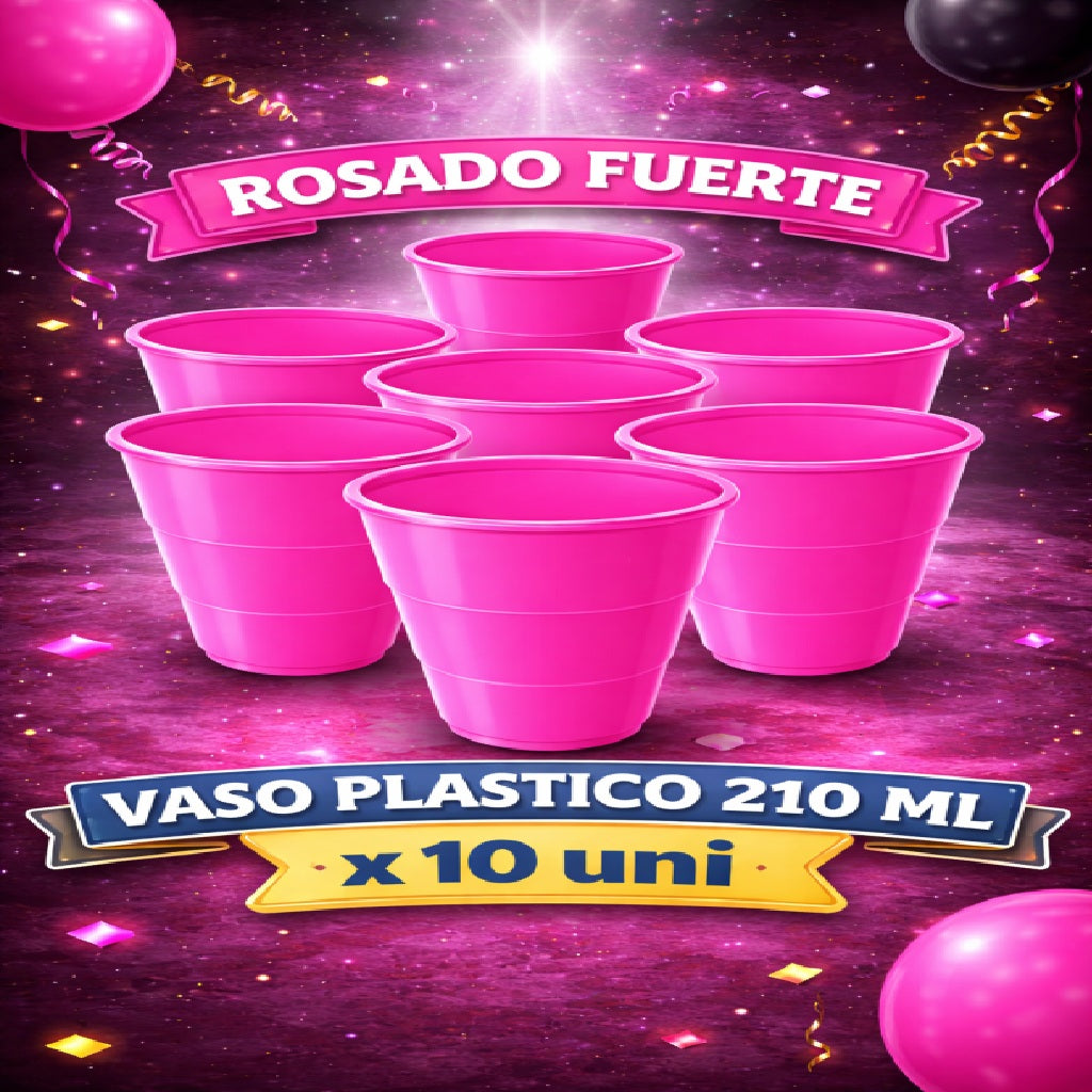 Vaso Plástico 210 ml x10 Colores – Vasos Plásticos para Fiesta