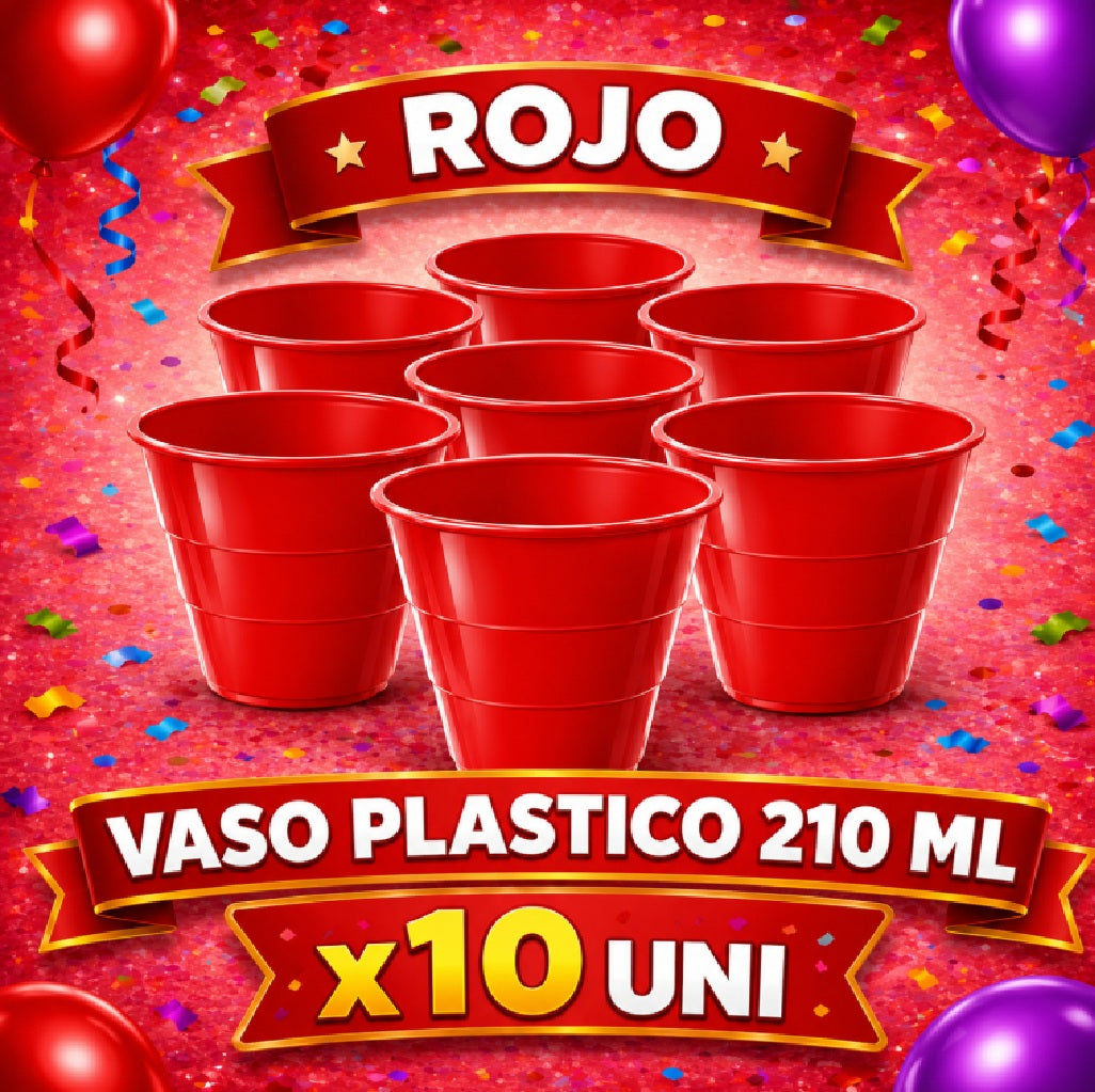 Vaso Plástico 210 ml x10 Colores – Vasos Plásticos para Fiesta