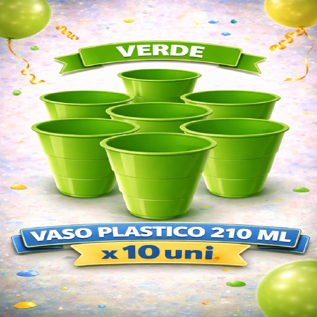 Vaso Plástico 210 ml x10 Colores – Vasos Plásticos para Fiesta