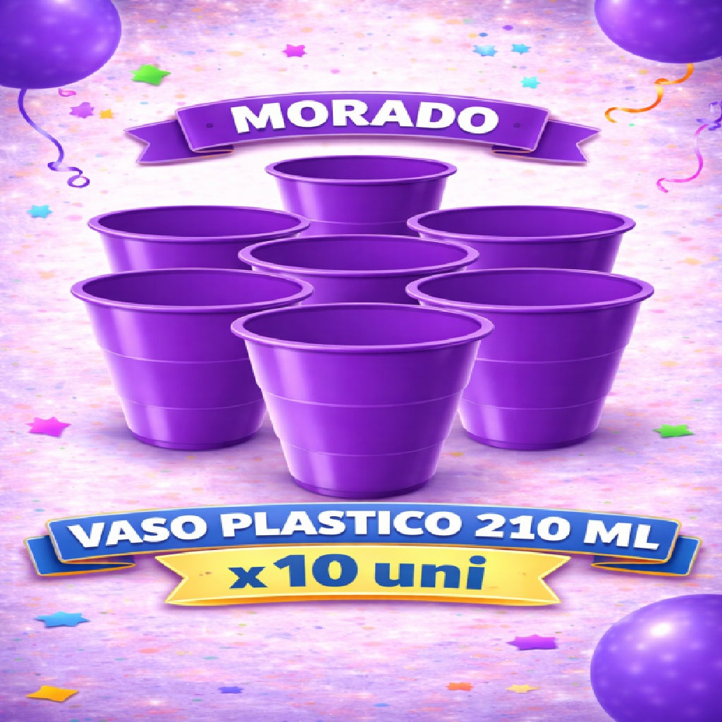 Vaso Plástico 210 ml x10 Colores – Vasos Plásticos para Fiesta