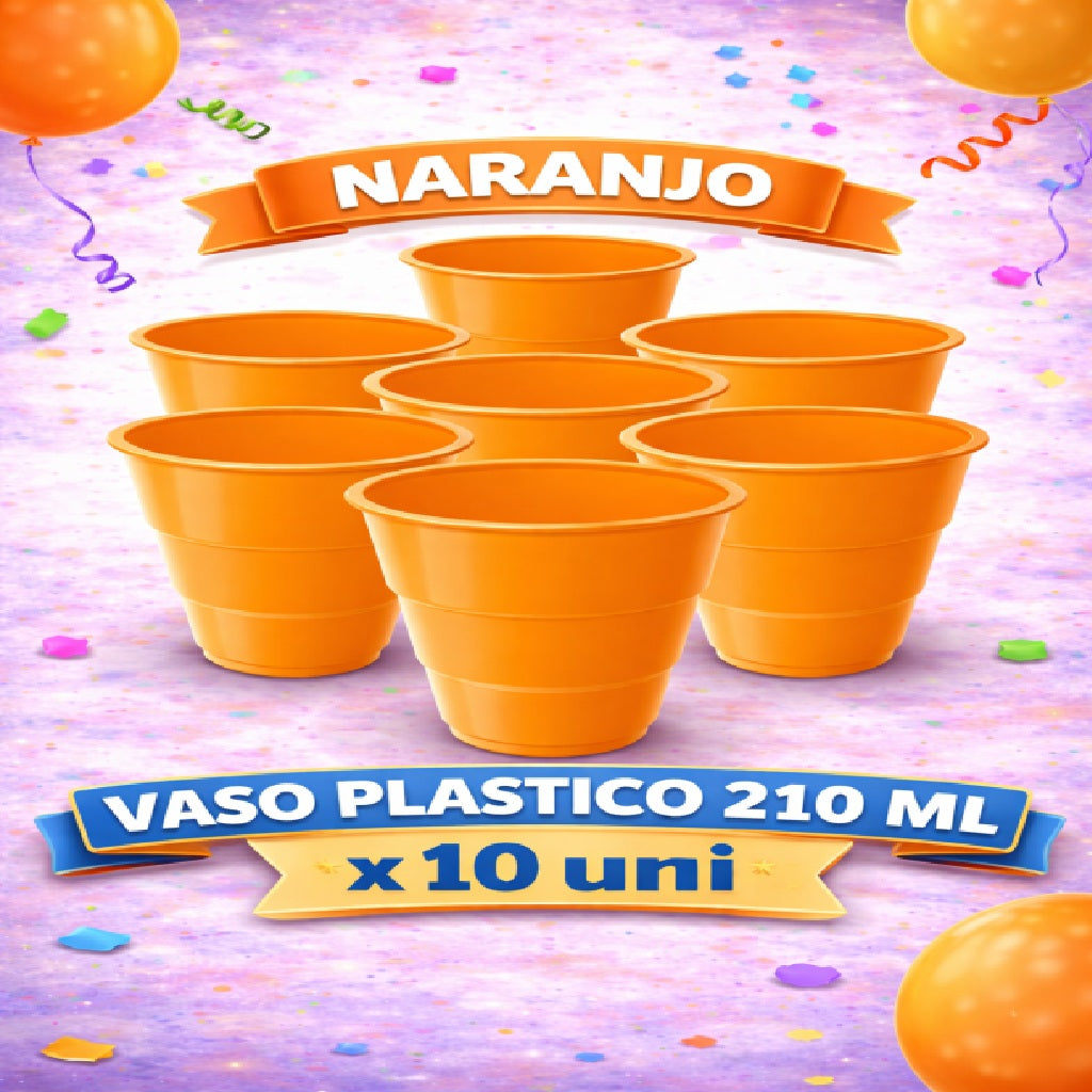 Vaso Plástico 210 ml x10 Colores – Vasos Plásticos para Fiesta