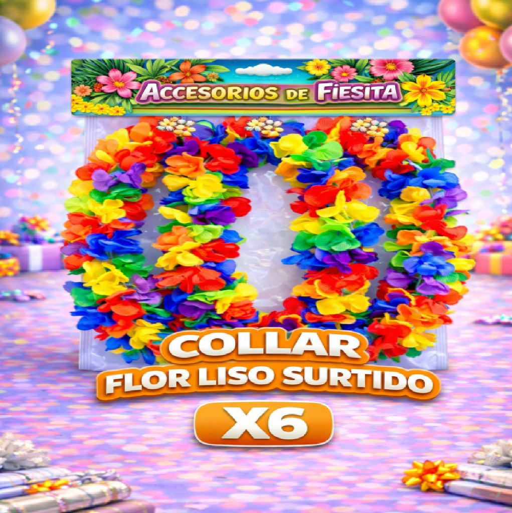Collares de Flores Hawaianos x 6 – Accesorios para Fiesta y Cumpleaños