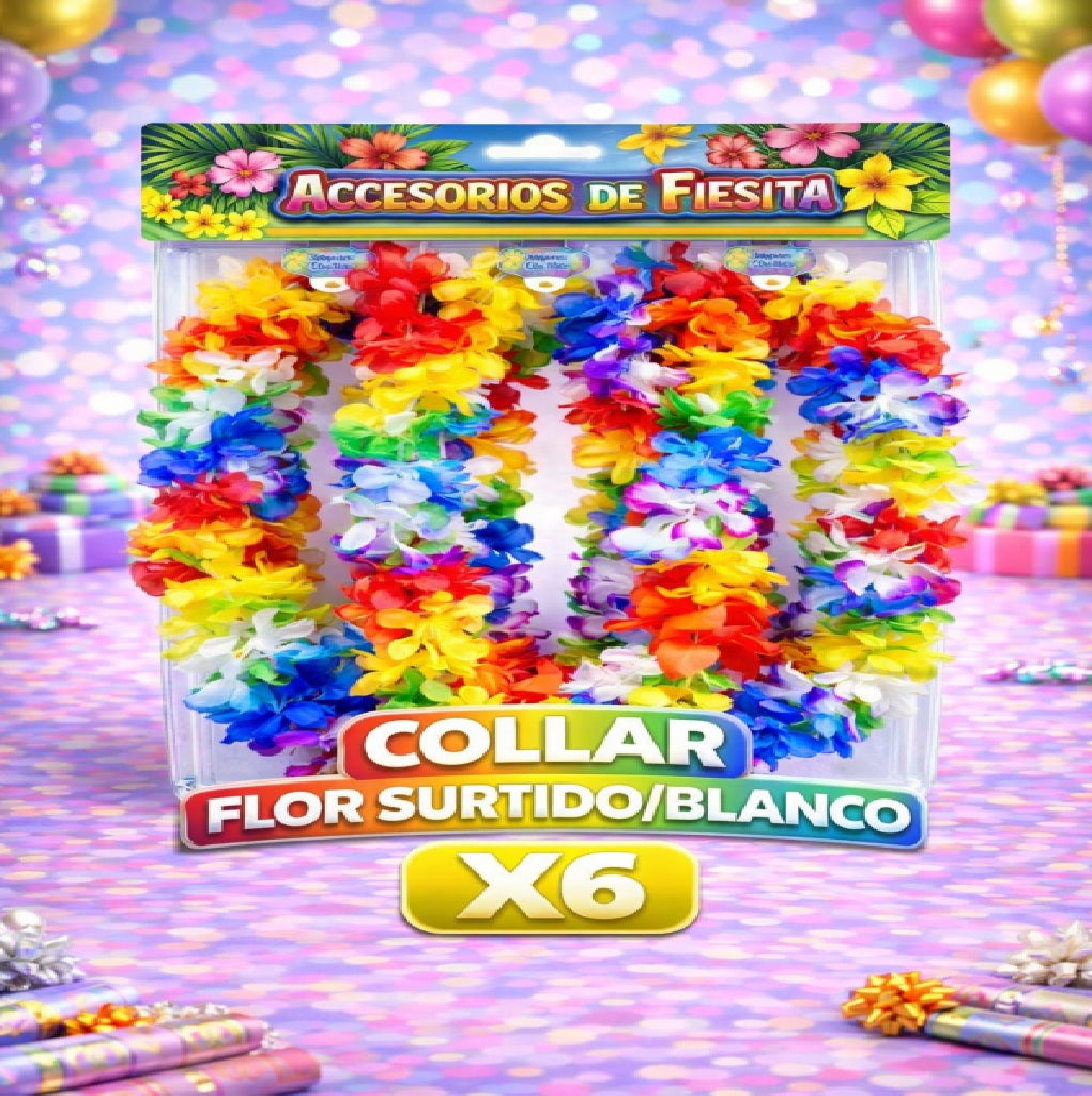 Collares de Flores Hawaianos x 6 – Accesorios para Fiesta y Cumpleaños