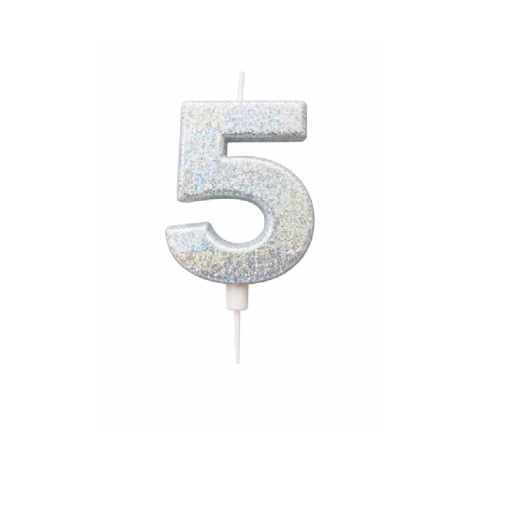 Velas Numerales Holográficas Plateadas – Velas de Cumpleaños