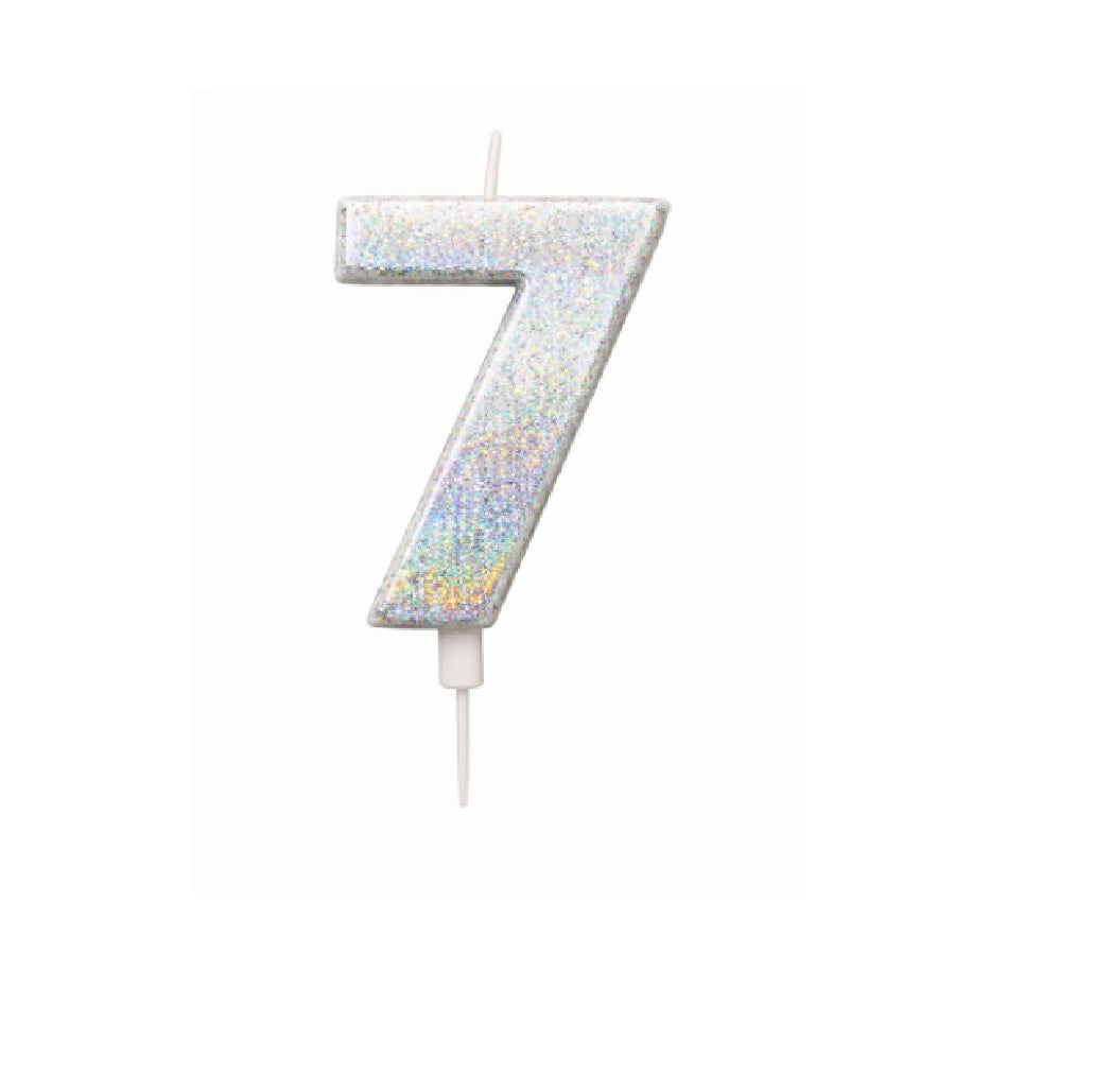Velas Numerales Holográficas Plateadas – Velas de Cumpleaños