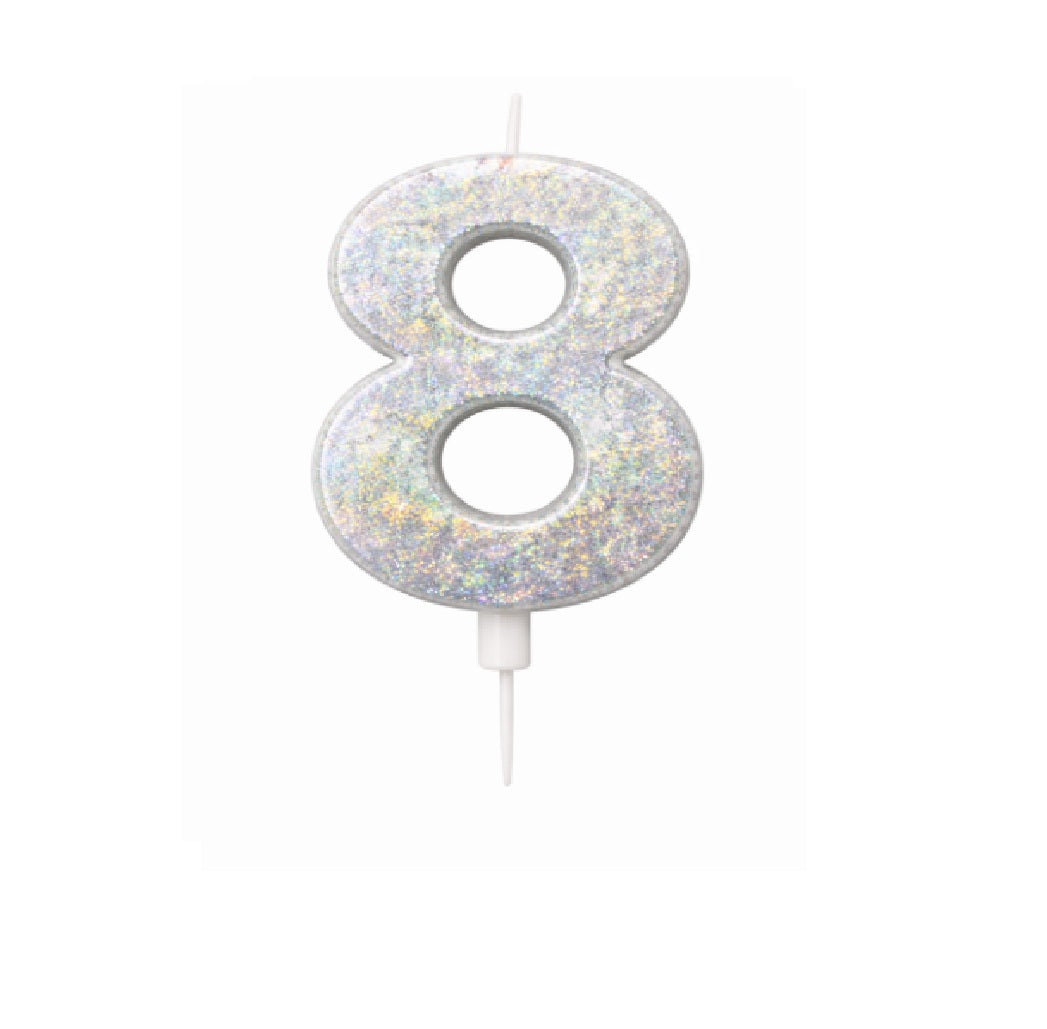 Velas Numerales Holográficas Plateadas – Velas de Cumpleaños