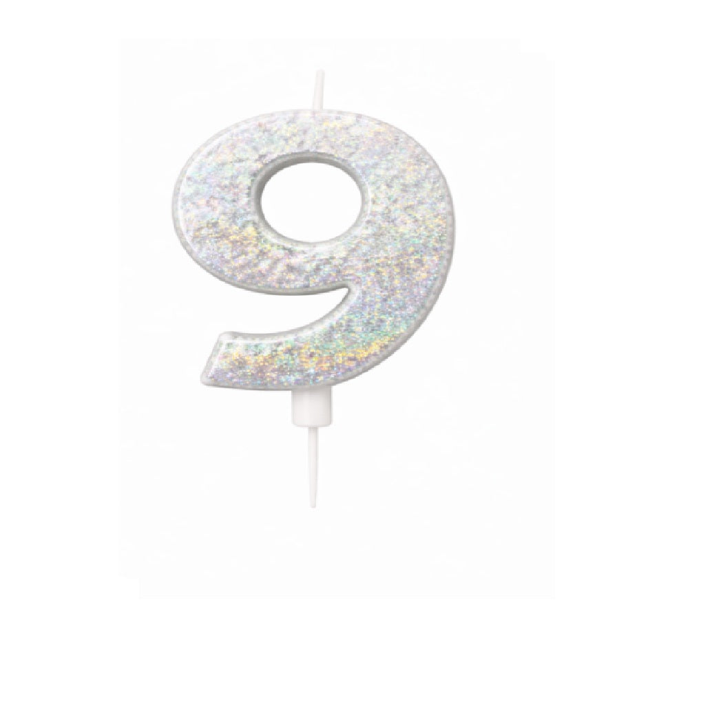 Velas Numerales Holográficas Plateadas – Velas de Cumpleaños