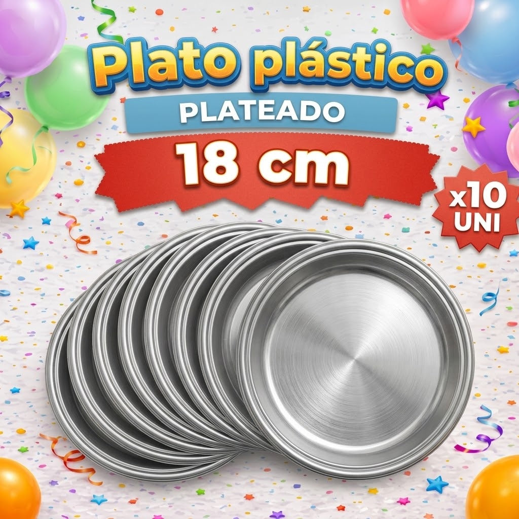 Plato Plastico Brillante x 10 Unidades – Platos para Fiesta