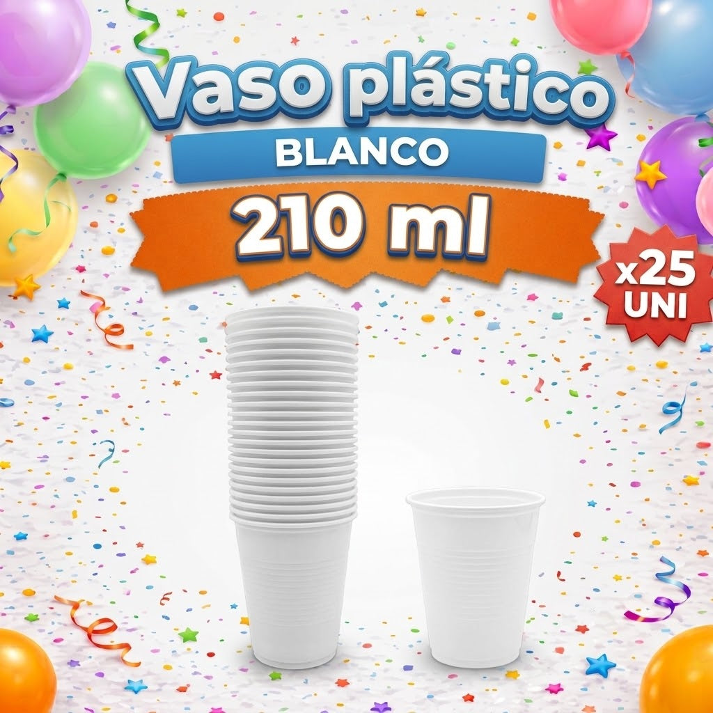 Vaso Plástico 210 ml x25 Colores – Vasos Plásticos para Fiesta