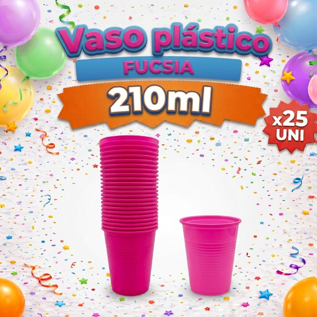Vaso Plástico 210 ml x25 Colores – Vasos Plásticos para Fiesta