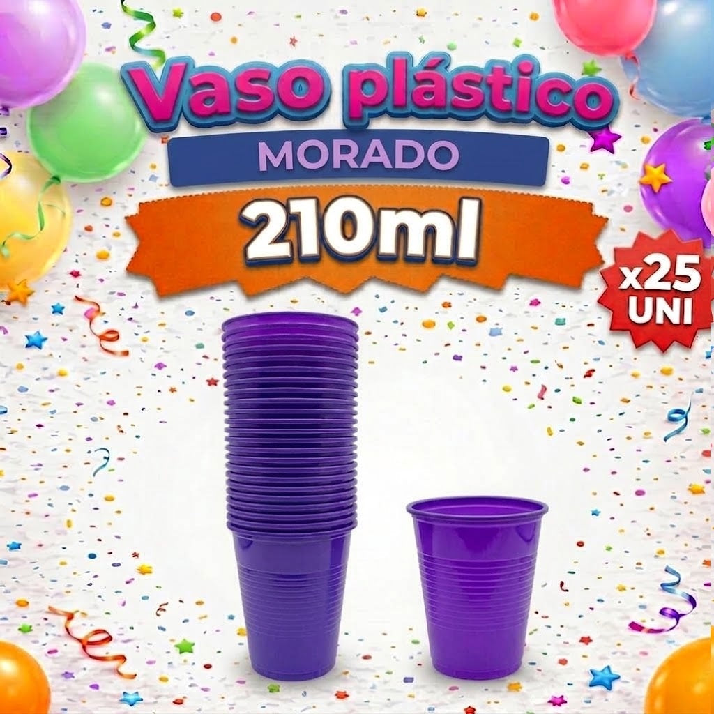 Vaso Plástico 210 ml x25 Colores – Vasos Plásticos para Fiesta