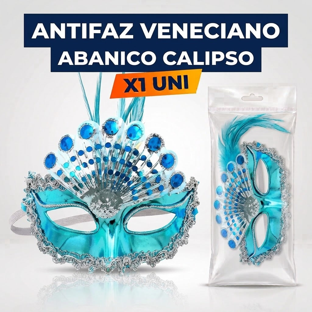 Antifaz Veneciano Abanico x1 – Accesorio Fiesta, Disfraz y Cotillón