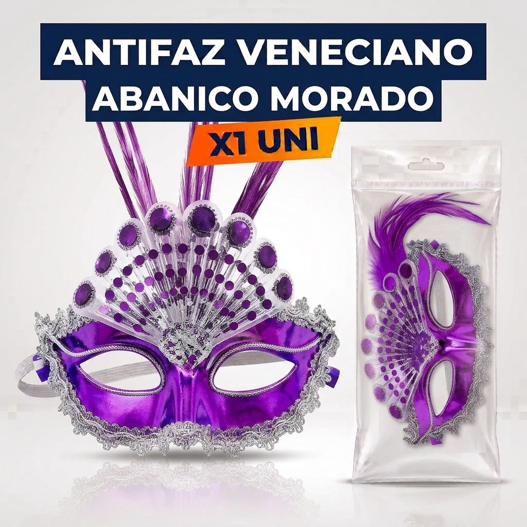 Antifaz Veneciano Abanico x1 – Accesorio Fiesta, Disfraz y Cotillón