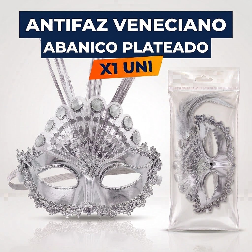 Antifaz Veneciano Abanico x1 – Accesorio Fiesta, Disfraz y Cotillón