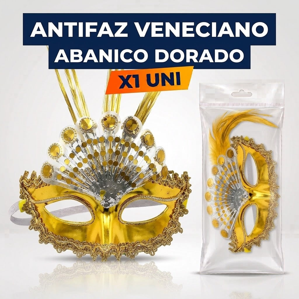 Antifaz Veneciano Abanico x1 – Accesorio Fiesta, Disfraz y Cotillón