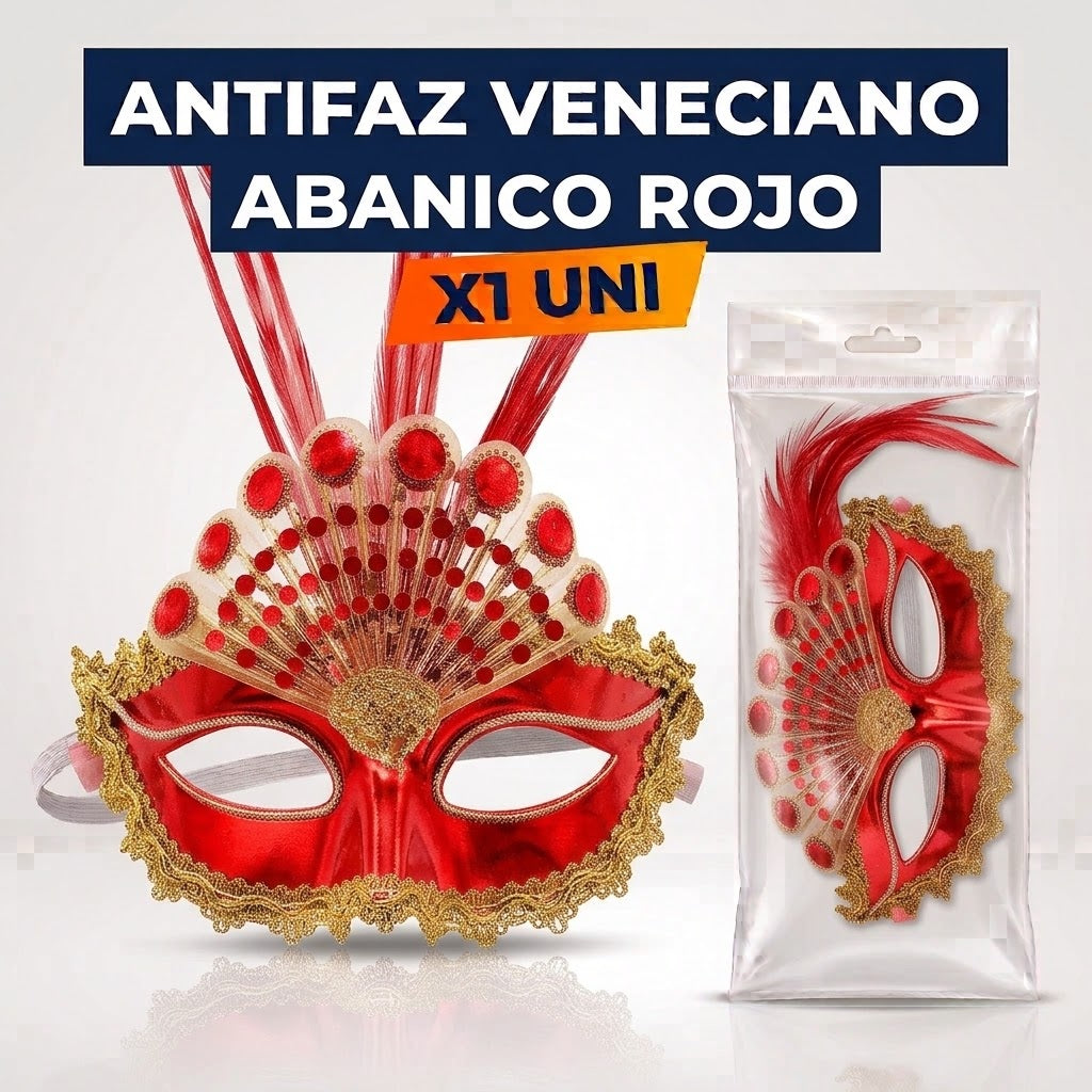 Antifaz Veneciano Abanico x1 – Accesorio Fiesta, Disfraz y Cotillón