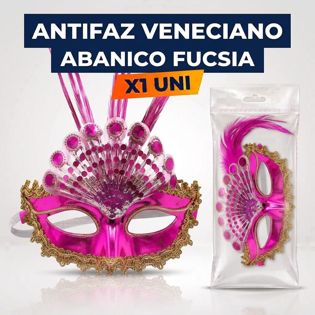 Antifaz Veneciano Abanico x1 – Accesorio Fiesta, Disfraz y Cotillón