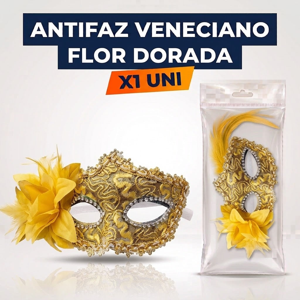 Antifaz Veneciano Flor x1 – Accesorio Fiesta, Disfraz y Cotillón