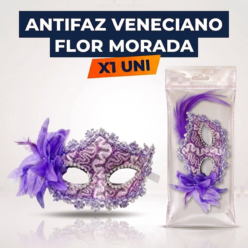 Antifaz Veneciano Flor x1 – Accesorio Fiesta, Disfraz y Cotillón
