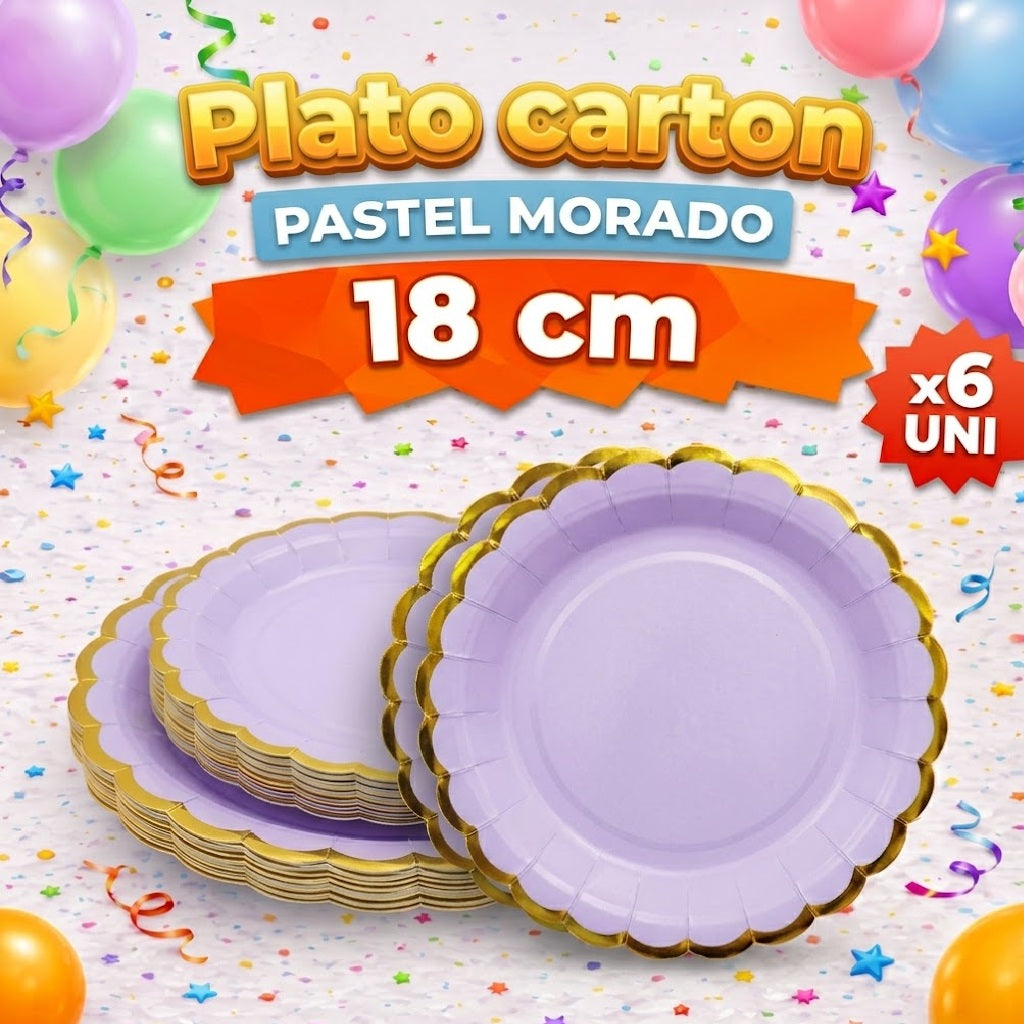 Plato Cartón Colores PASTELES x 6 Unidades – Platos para Fiesta