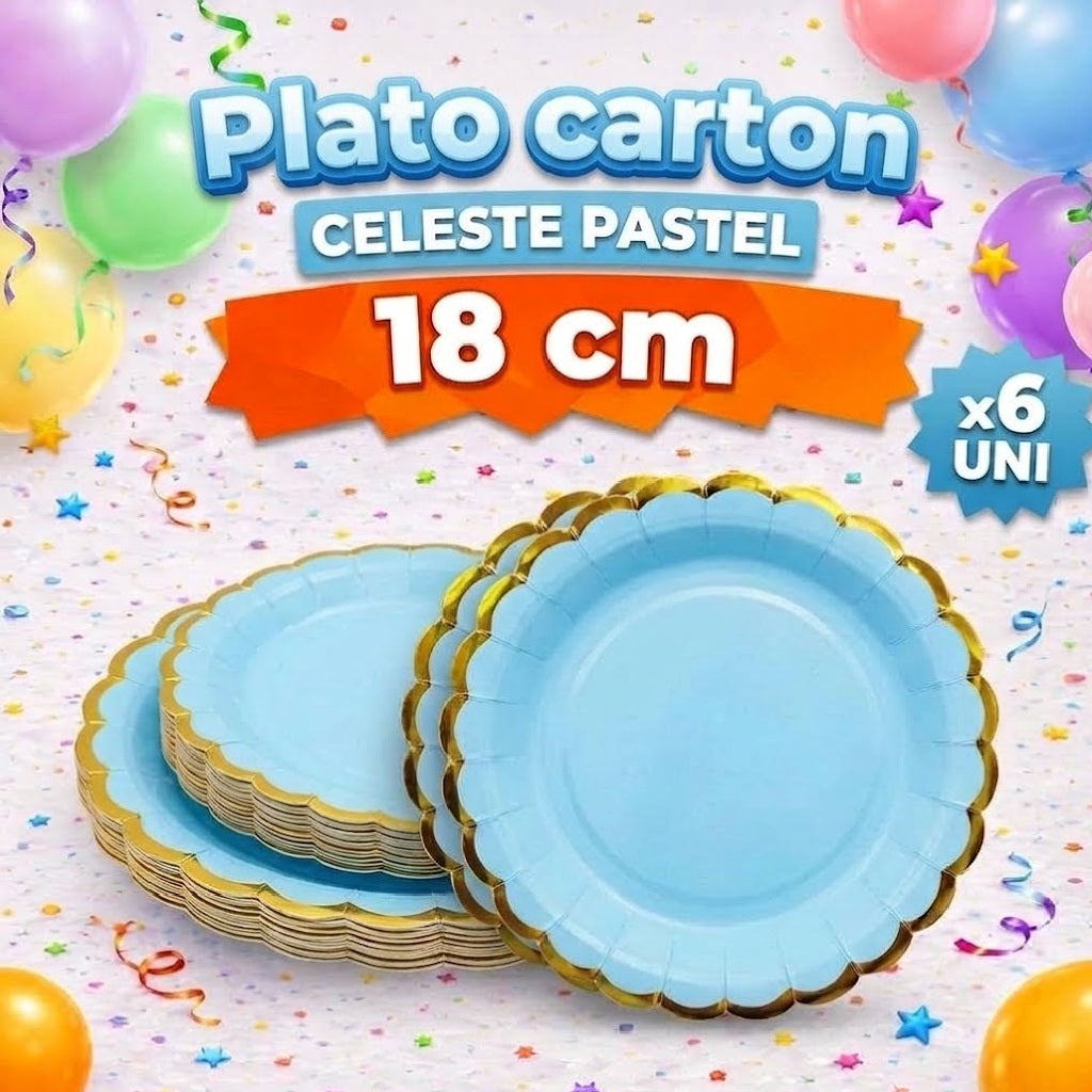 Plato Cartón Colores PASTELES x 6 Unidades – Platos para Fiesta