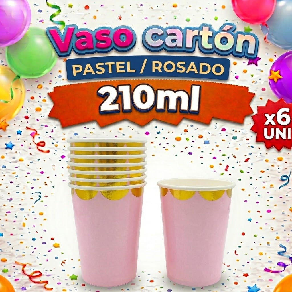 Vaso Carton x 6 Colores PASTELES 210 ml – Vasos Desechables para Fiesta