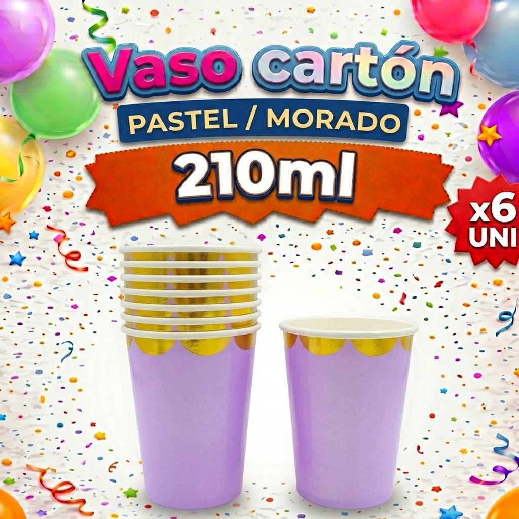 Vaso Carton x 6 Colores PASTELES 210 ml – Vasos Desechables para Fiesta