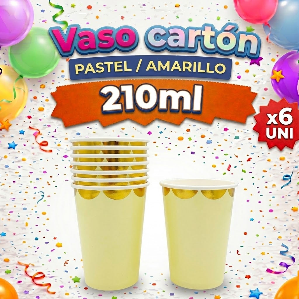 Vaso Carton x 6 Colores PASTELES 210 ml – Vasos Desechables para Fiesta
