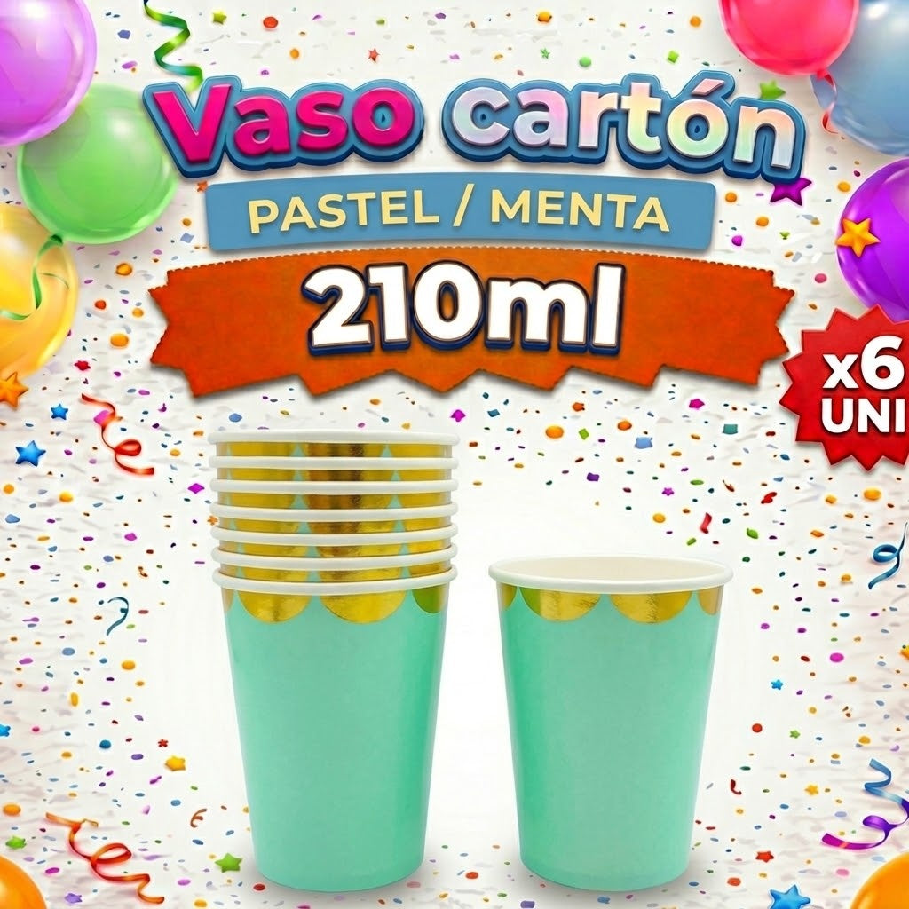 Vaso Carton x 6 Colores PASTELES 210 ml – Vasos Desechables para Fiesta
