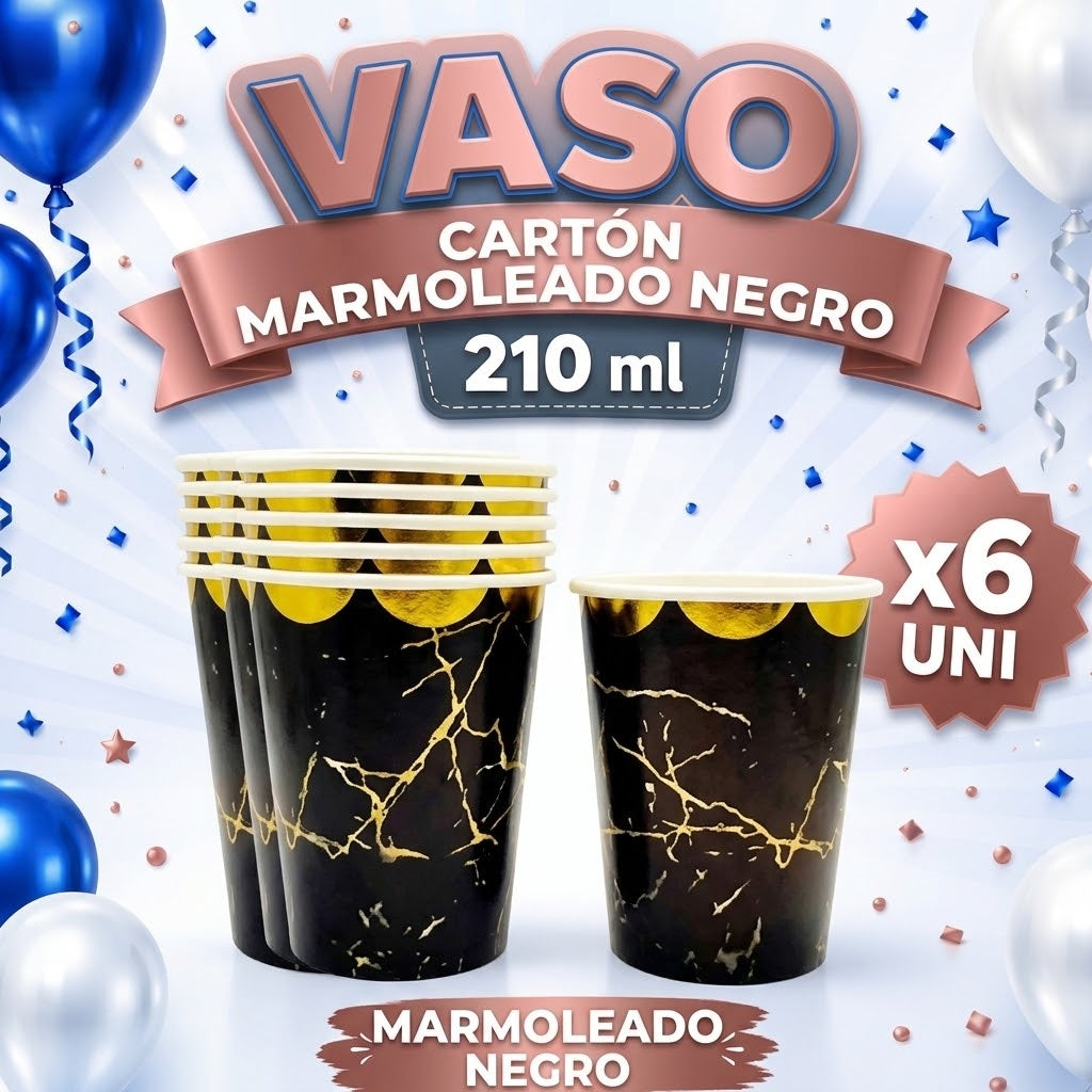 Vaso Carton x 6 Colores MARMOLEADOS 210 ml – Vasos Desechables para Fiesta