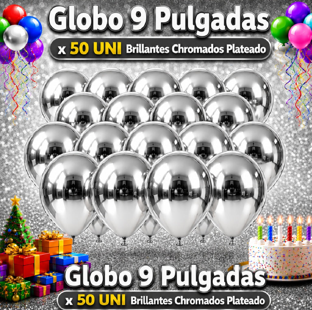 Globos 9 Pulgadas Chrome x50 - Globos de Fiesta