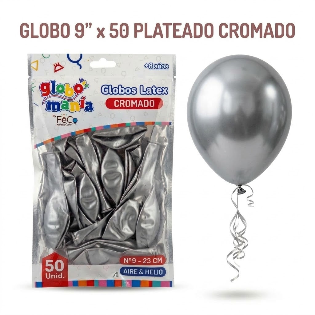 Globos 9 Pulgadas Chrome x50 - Globos de Fiesta