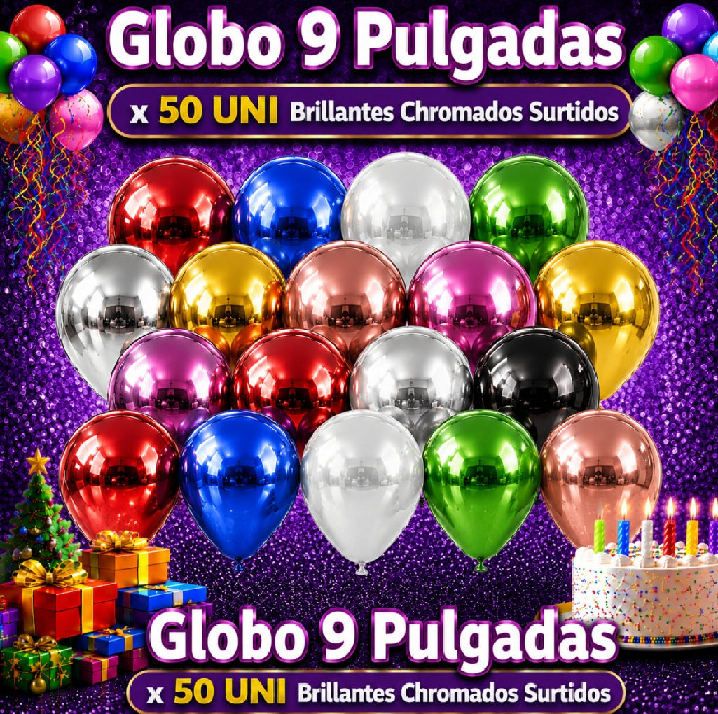 Globos 9 Pulgadas Chrome x50 - Globos de Fiesta