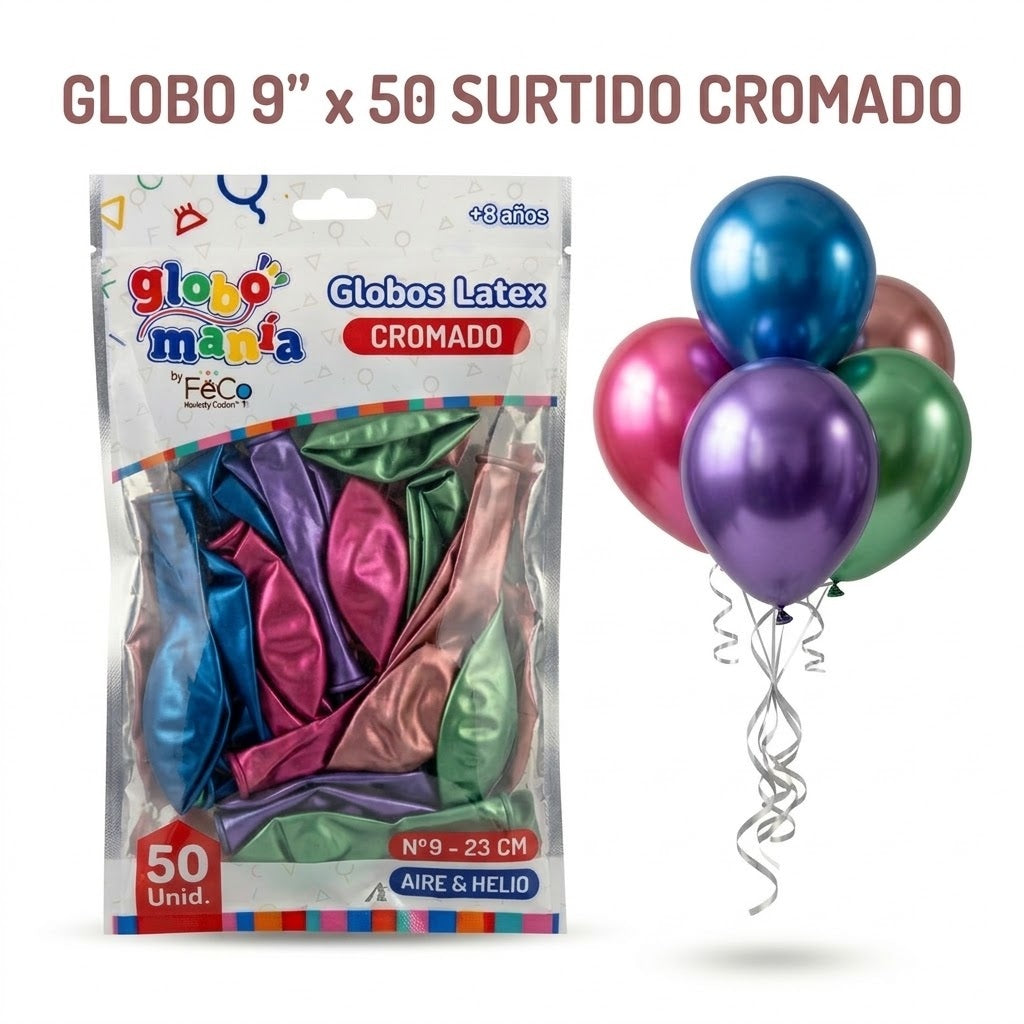 Globos 9 Pulgadas Chrome x50 - Globos de Fiesta