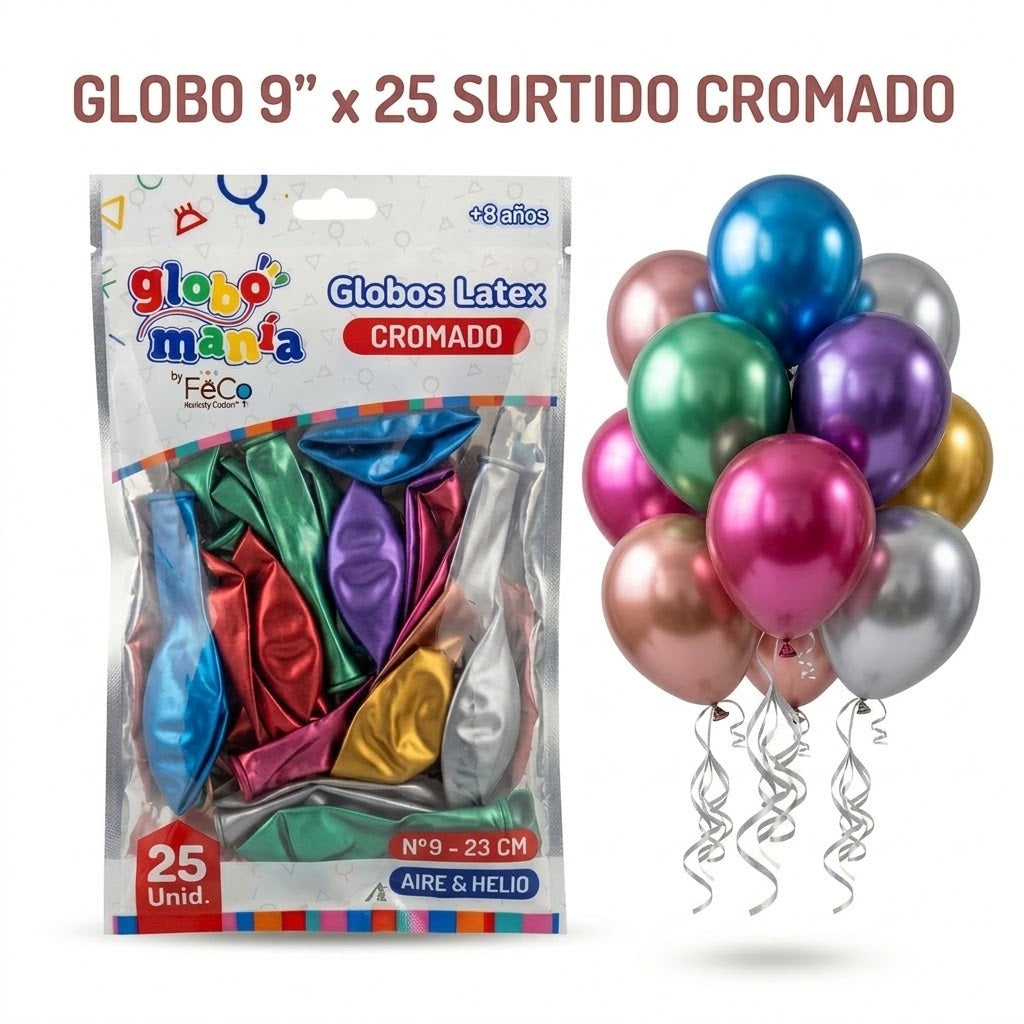 Globos 9 Pulgadas Chrome x25 - Globos de Fiesta